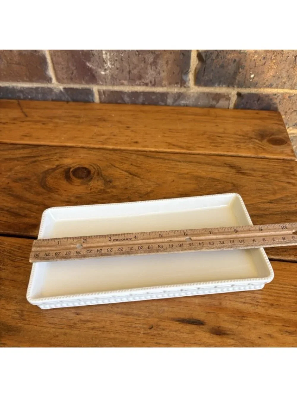 Kassatex Santorini Vanity Tray Dresser Tray White Greek Key Porcelain